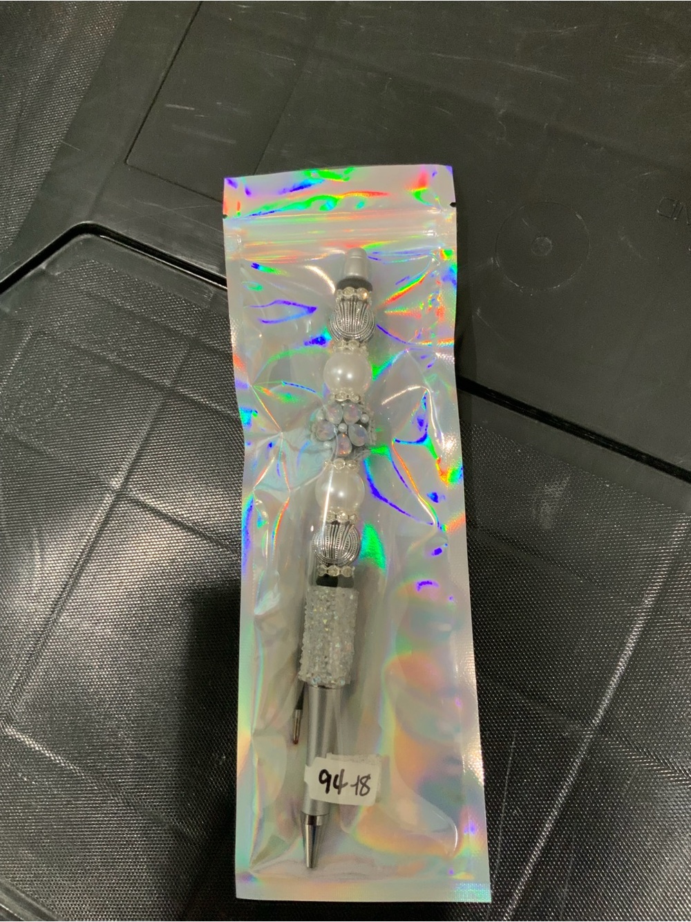 Decorative Silver Beaded Stylus Pen - Silver